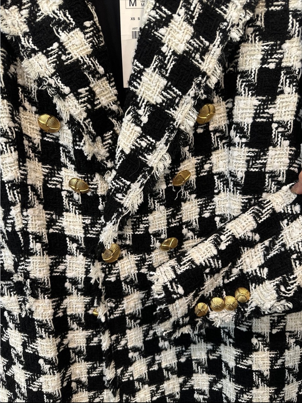 ZARA Black & White Houndstooth Double-Breasted Blazer - Picture 4 of 7